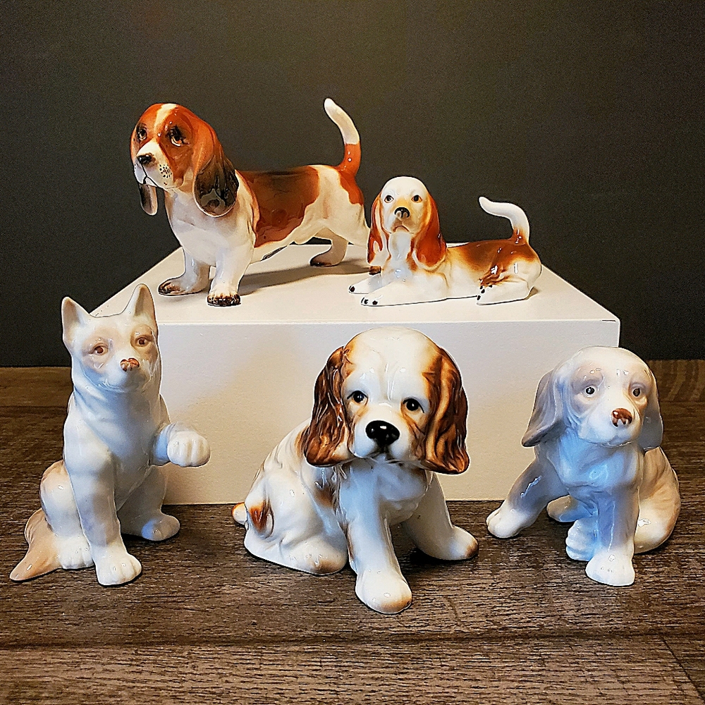 Vintage Porcelain Dog Figurines Napco Japan Gift Craft Bone China